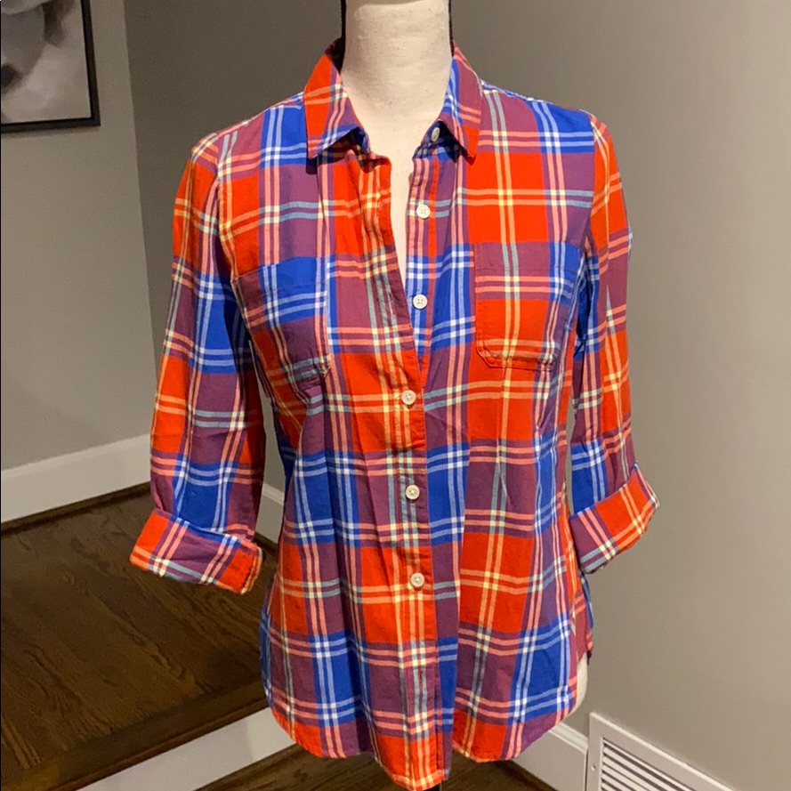 Red/Orange Plaid Button Down Shirt